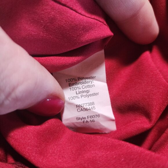 Madewell Womens Red V-Neck Dress Size 0 Embroidered Hem Polyester/Cotton - Picture 16 of 16